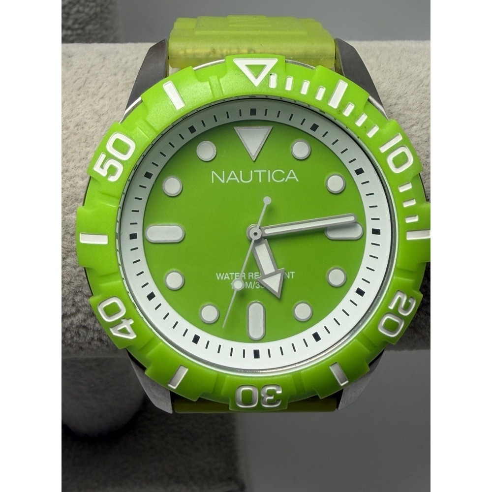 Nautica South Beach N09605G New Battery Mens Diver Watch 44MM 8.5" Green